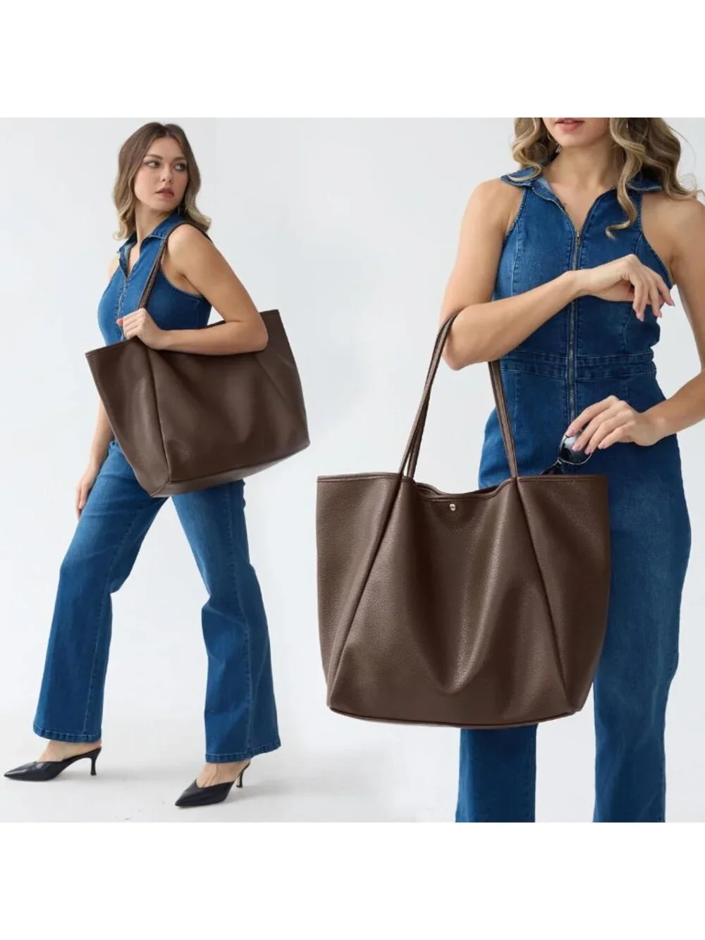 Oversized PU Leather Tote Bag for Women | Stylish Weekender Shopper Purse